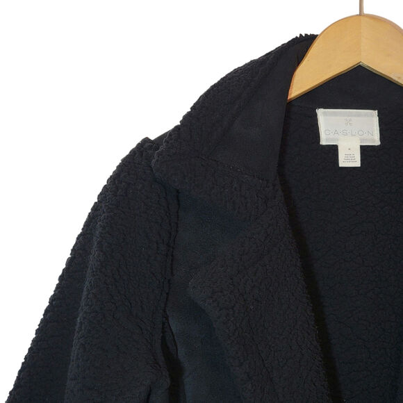 Caslon Black Faux Suede Sherpa Jacket Open Front Cozy Casual Fall Layering M - Picture 3 of 12